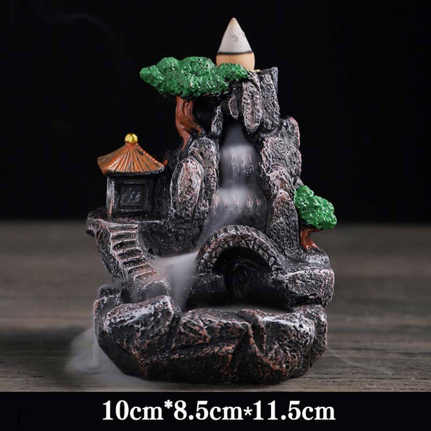 Buddha Stones Mountain Bridges Pattern Meditation Resin Backflow Incense Burner