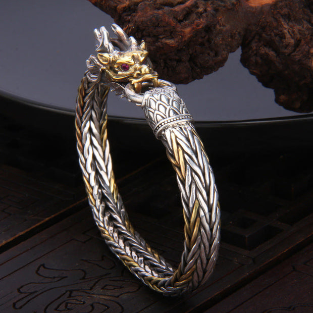 Buddha Stones 925 Sterling Silver Year Of The Dragon Auspicious Dragon Protection Metal Braided Design Bracelet Bracelet BS 1