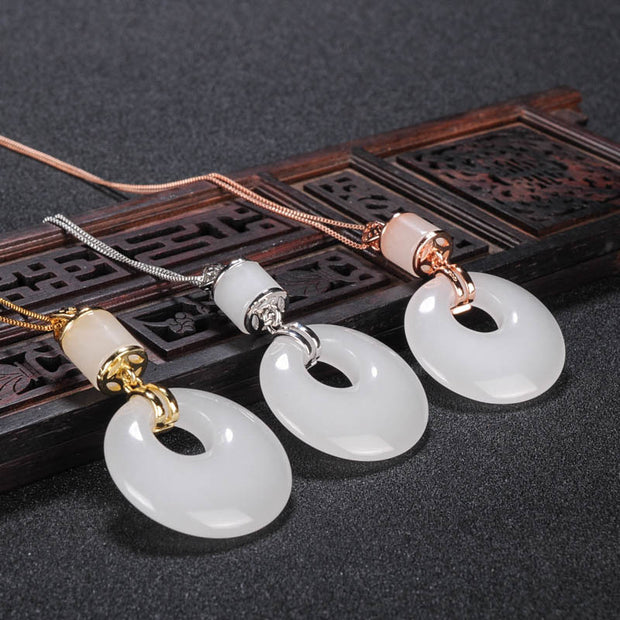 Buddha Stones White Jade Peace Buckle Happiness Necklace Pendant Necklaces & Pendants BS 1