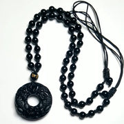 Buddha Stones Pixiu Obsidian Wealth Pendant Necklace Necklaces & Pendants BS 4