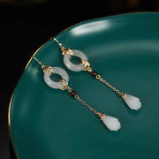 925 Sterling Silver White Jade Peace Buckle Flower Blessing Drop Earrings Earrings BS 7