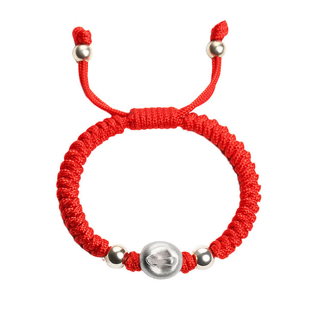 Buddha Stones 999 Sterling Silver Apple Red Multicolored Rope Luck Protection Handcrafted Kids Bracelet