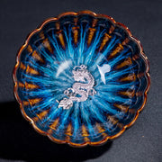 Buddha Stones Lotus Goldfish Auspicious Dragon Phoenix Ceramic Teacup Silver Inlaid Tea Cups 130ml Cup BS Auspicious Dragon
