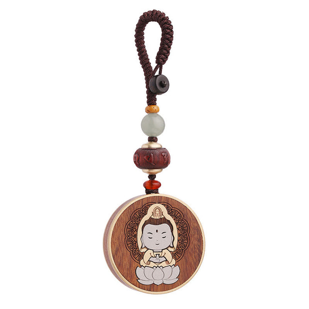 Buddha Stones Ebony Wood Rosewood Buddha Avalokitesvara Om Mani Padme Hum Balance Car Key Chain Decoration Key Chain BS 26