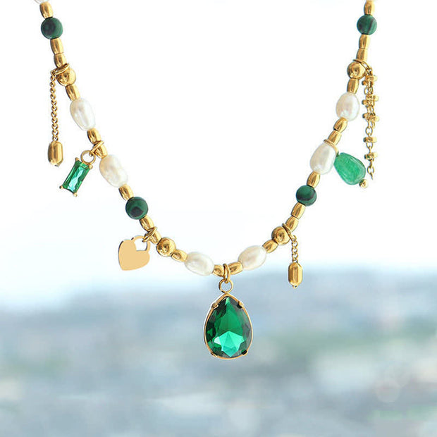 Pearl Bead Zircon Turquoise Calm Necklace Pendant Necklaces & Pendants BS 7