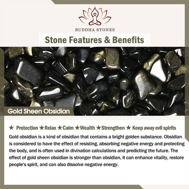 Buddha Stones Natural Gold Sheen Obsidian Hetian Cyan Jade White Jade PiXiu Wealth Bracelet Bracelet BS 10