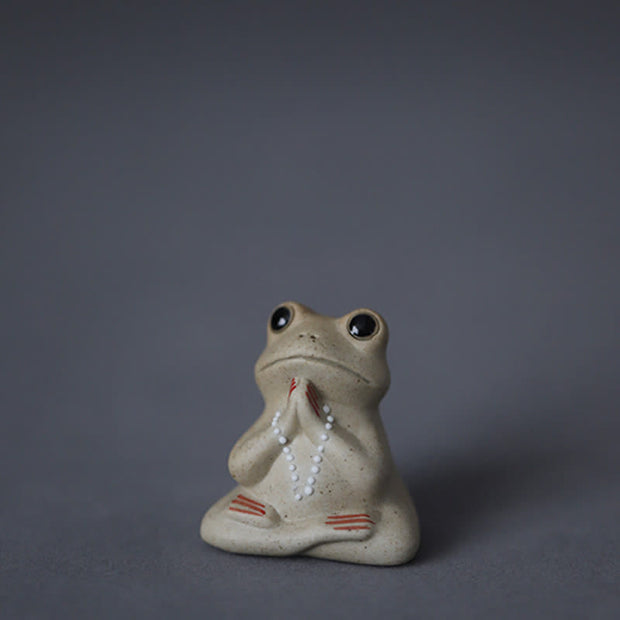 Buddha Stones Meditating Ceramic Small Frog Statue Decoration Decorations BS Praying Frog