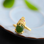 Buddha Stones 18k Gold-plated Pixiu Jade Wealth Ring Rings BS 1