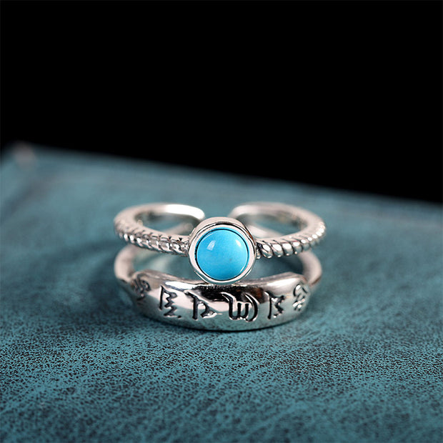 925 Sterling Silver Turquoise Six True Words Blessing Ring Rings BS 7