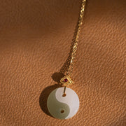 Buddha Stones Yin Yang Jade 18K Gold Luck Prosperity Necklace Pendant Necklaces & Pendants BS 11