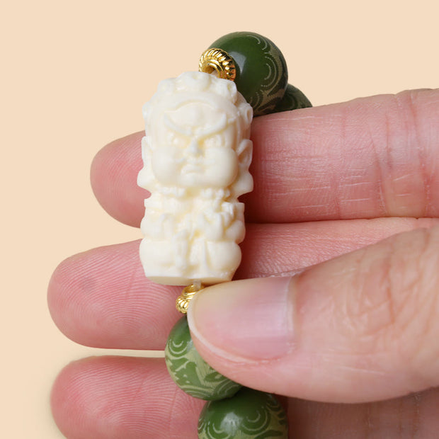 Buddha Stones Green Bodhi Seed Ivory Fruit Daikokuten God of Wealth Buddha Om Mani Padme Hum Engraved Calm Bracelet