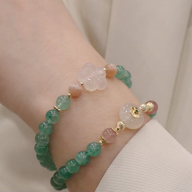 Buddha Stones Natural Green Strawberry Quartz Chalcedony Flower Gratitude Bracelet