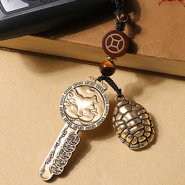 Buddha Stones PiXiu Wealth Copper Coin Yin Yang Bagua Handmade Key Chain Key Chain BS 6