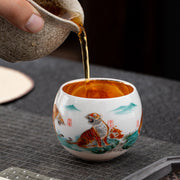 Buddha Stones Tiger Lotus Flower Leaf Koi Fish Gilt Ceramic Teacup Kung Fu Tea Cup 175ml Cup BS 4