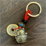 Buddha Stones Feng Shui Five Emperor Coins Lucky Cat Money Wealth Keychain Key Chain BS 1