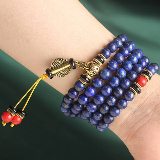 Buddha Stones Tibetan Mala Lapis Lazuli Positive Bracelet Mala Bracelet BS 9