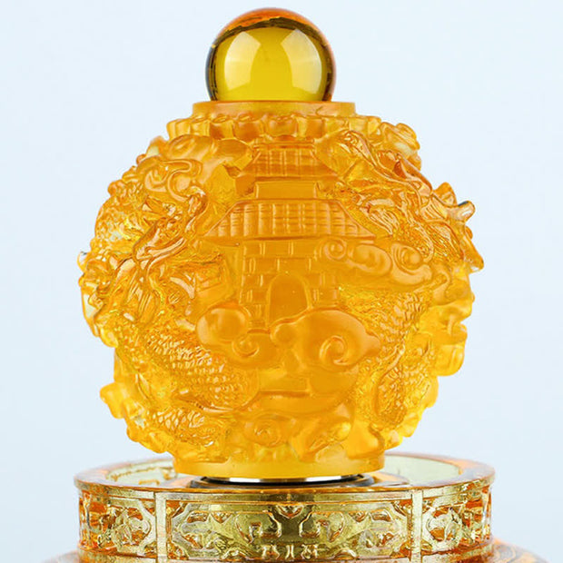 Buddha Stones Feng Shui Auspicious Dragon Handmade Liuli Crystal Rotatable Art Piece Luck Home Office Decoration
