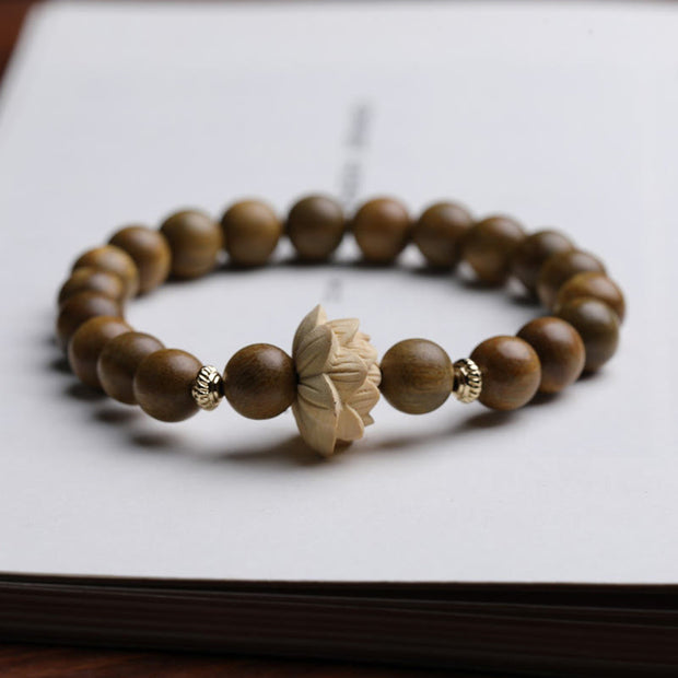 Buddha Stones Green Sandalwood Boxwood Lotus Soothing Bracelet