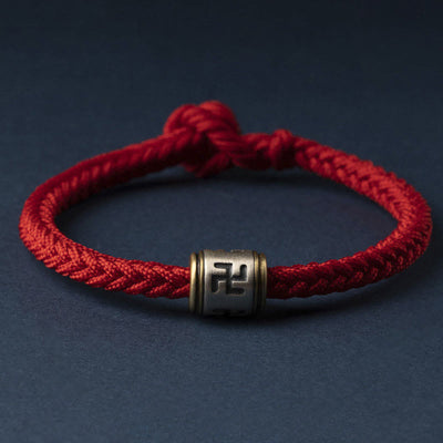 Buddha Stones Tibetan Swastika Symbol Luck Braided Rope Bracelet