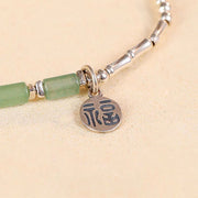 Buddha Stones 925 Sterling Silver Green Aventurine Bamboo Bead Luck Fortune Bracelet