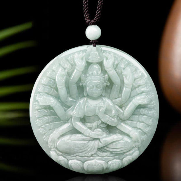 Buddha Stones Thousand-Hand Kwan Yin Avalokitesvara Jade Blessing String Necklace Pendant Necklaces & Pendants BS Jade (Prosperity ♥ Abundance)