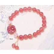 Buddha Stones Natural Strawberry Quartz Pink Crystal Lucky Cat Paw Love Bracelet Bracelet BS 5