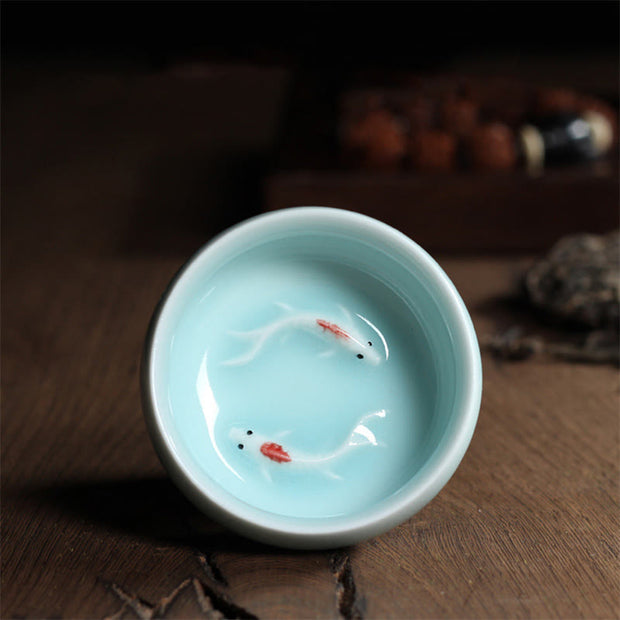 Buddha Stones Colorful Koi Fish Ceramic Teacup Kung Fu Tea Cup Bowl