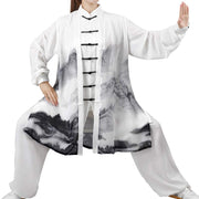 Buddha Stones 3Pcs Ink Painting Meditation Prayer Spiritual Zen Tai Chi Qigong Practice Unisex Clothing Set