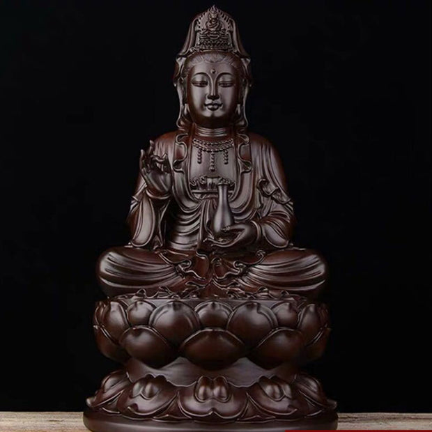 Buddha Stones Avalokitesvara Ebony Lotus Harmony Blessing Home Decoration Decorations BS Ebony