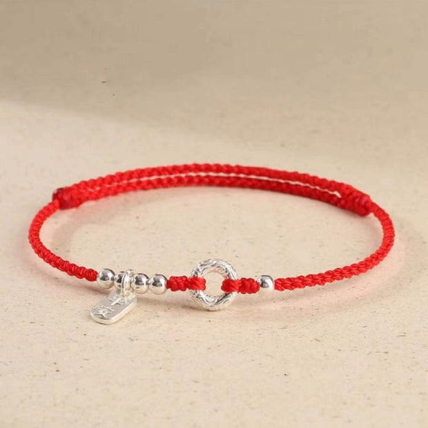 Buddha Stones 925 Sterling Silver Auspicious Clouds Peace Buckle Safe And Sound Bracelet Anklet Bracelet BS Red Anklet(Circumference 16-26cm)