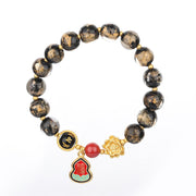 Buddha Stones Tibet Om Mani Padme Hum Fu Character Gourd Charm Lotus Liuli Glass Bead Luck Bracelet Bracelet BS 4