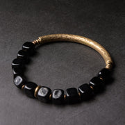 Buddha Stones Black Obsidian Crystal Copper Strength Couple Bracelet Bracelet BS 8