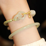 Buddha Stones Natural Hetian Jade Bead Double Peace Buckle Fu Character Abundance Braided Bracelet Bracelet BS 6