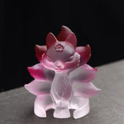 Buddha Stones Small Nine Tailed Fox Success Strength Home Figurine Decoration Decorations BS Pink&White Medium 80*75*55mm