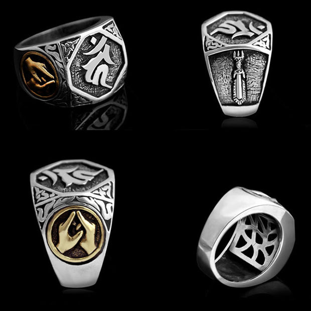 Buddha Stones 925 Sterling Silver Sanskrit Design Carved Protection Adjustable Ring Ring BS 25