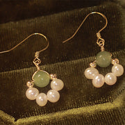 Buddha Stones Cyan Jade Pearl Bead Luck Drop Earrings Earrings BS 1