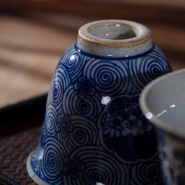 Buddha Stones Jingdezhen Blue and White Porcelain Hand Painted Lotus Plum Blossom Ceramic Teacup Kung Fu Tea Cups