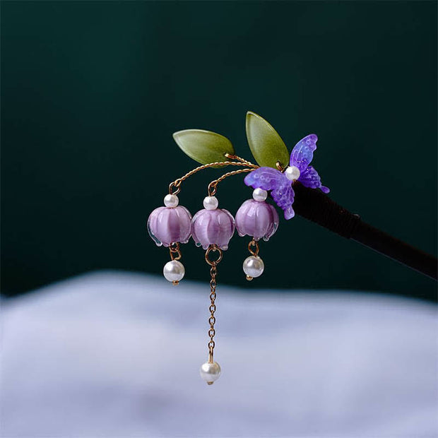 Buddha Stones Pearl Flower Butterfly Love Freedom Tassels Hairpin Hairpin BS 4