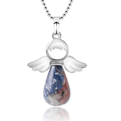 Buddha Stones Little Angel Wings Natural Crystal Luck Necklace Pendant Necklaces & Pendants BS Sodalite