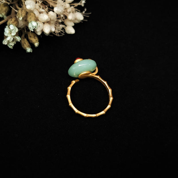 Round Jade Bamboo Luck Adjustable Ring Rings BS 4