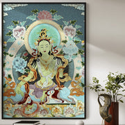 Buddha Stones Tibetan Silk Embroidery White Tara Thangka Tapestry Wall Hanging Wall Art Meditation for Home Decor Decorations BS 3