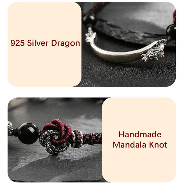 Buddha Stones 925 Sterling Silver Auspicious Dragon Success Handcrafted Braided Bracelet Bracelet BS 6