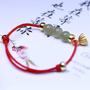Buddha Stones Natural Jade Lotus Seed Strength Red String Weave Bracelet