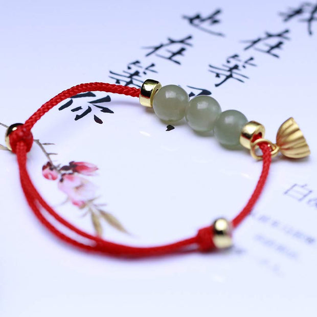 Buddha Stones Natural Jade Lotus Seed Strength Red String Weave Bracelet Bracelet BS 4