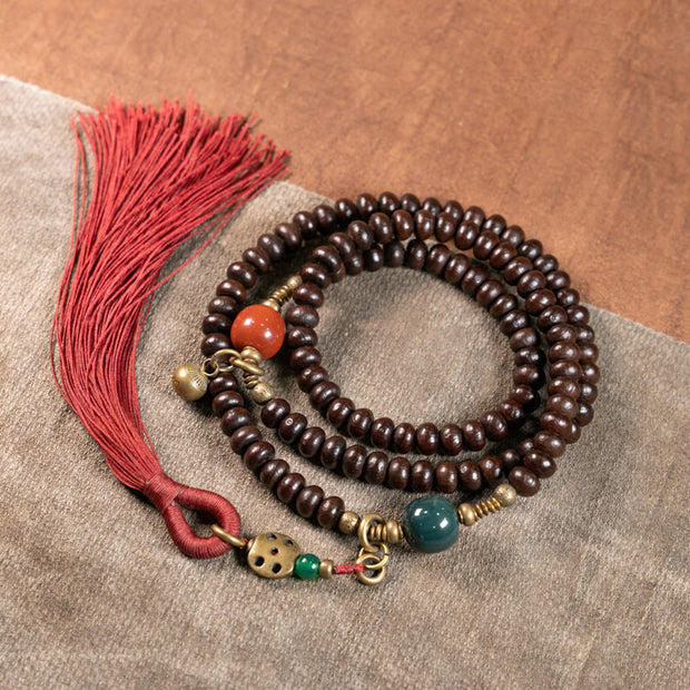 Buddha Stones 108 Mala Beads Natural Tibet Purple Bodhi Seed Auspiciousness Bracelet Mala Bracelet BS 1