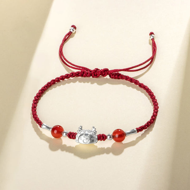 Buddha Stones 999 Sterling Silver Year of the Dragon Fu Character Dumpling Red Agate Luck Handcrafted Bracelet (Extra 30% Off | USE CODE: FS30) Bracelet BS 1