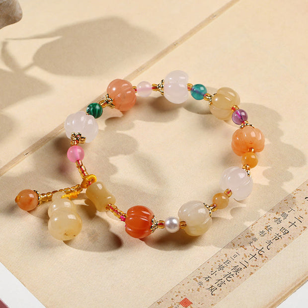Buddha Stones Natural Golden Silk Jade Crystals Gourd Pixiu Pumpkin Beads Wealth Charm Bracelet Bracelet BS 4