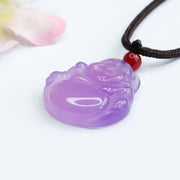 Buddha Stones Laughing Buddha Purple Jade Happiness Necklace Pendant Necklaces & Pendants BS 9