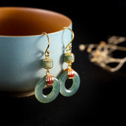 Buddha Stones Cyan Jade Lantern Copper Luck Drop Earrings Earrings BS 8