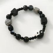 Buddha Stones Black Onyx Picasso Jasper Bead Yin Yang Fortune Protection Bracelet Bracelet BS 9
